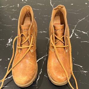 Sperry Tan Leather Wedge Boots